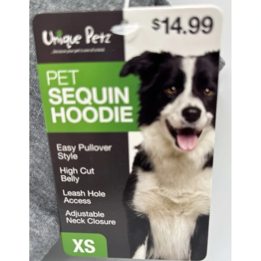 NWT Gray Pet Christmas Gnome‎ Sequin Hoodie w Leash Hole Access - Size XS